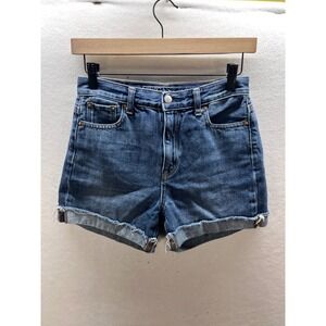 American Eagle Mom Shorts Womens 0 Blue Denim High Waisted Cuffed Raw Hem 3172